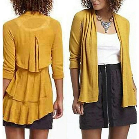 Angel of the North (Anthropologie) Linen Blend Mustard Yellow Cardigan - Size S - Picture 1 of 7